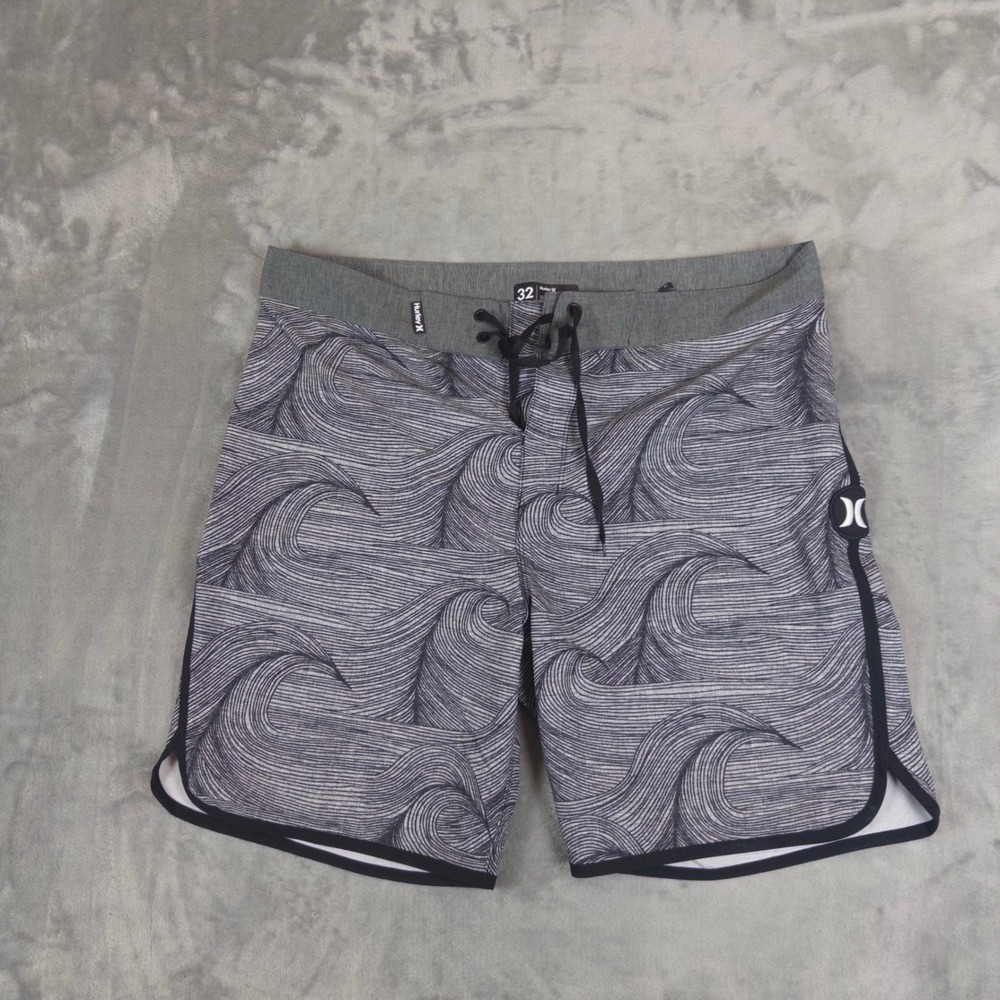 Hurley Board Shorts Mens 32 Grey Wave Print Phantom Swim Trunks Beach Surf